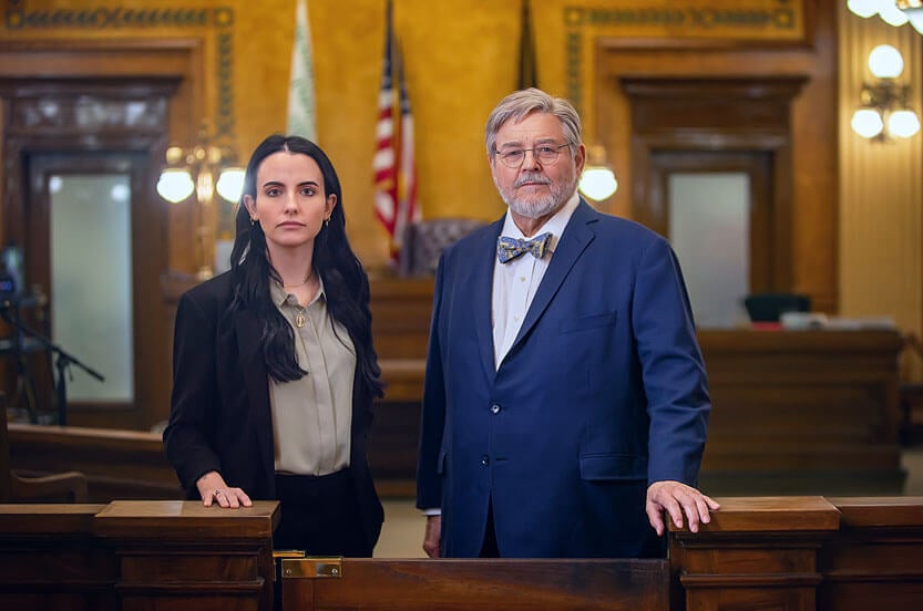 Attorneys Brooke N. McMillin and Robert A. Schembs in a courtroom
